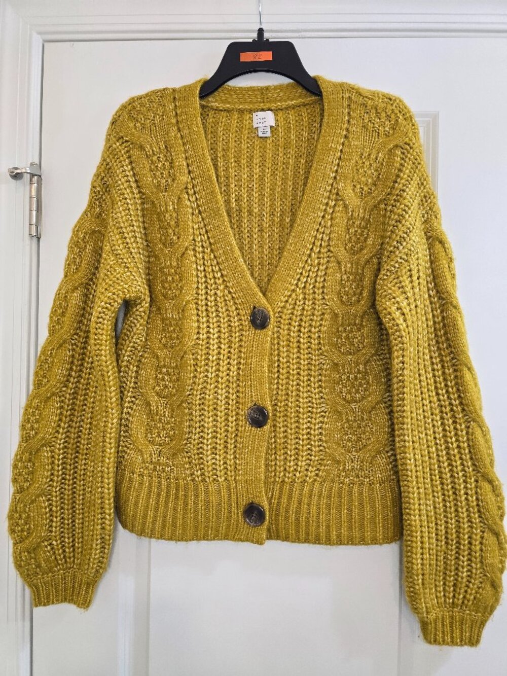 A New Day Cable-Knit Crop Chunky Cardigan - Mustard Yellow